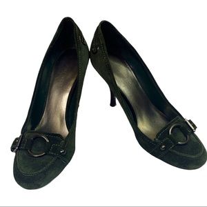 Nine West Olive Green Suede Heels Size 7 1/2 M